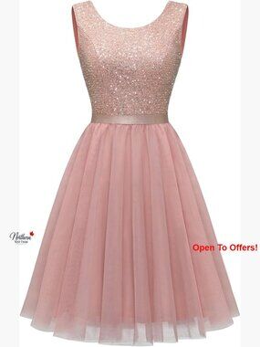 Sequin Cocktail Dress Sleeveless A-Line Mini with Tulle Hem